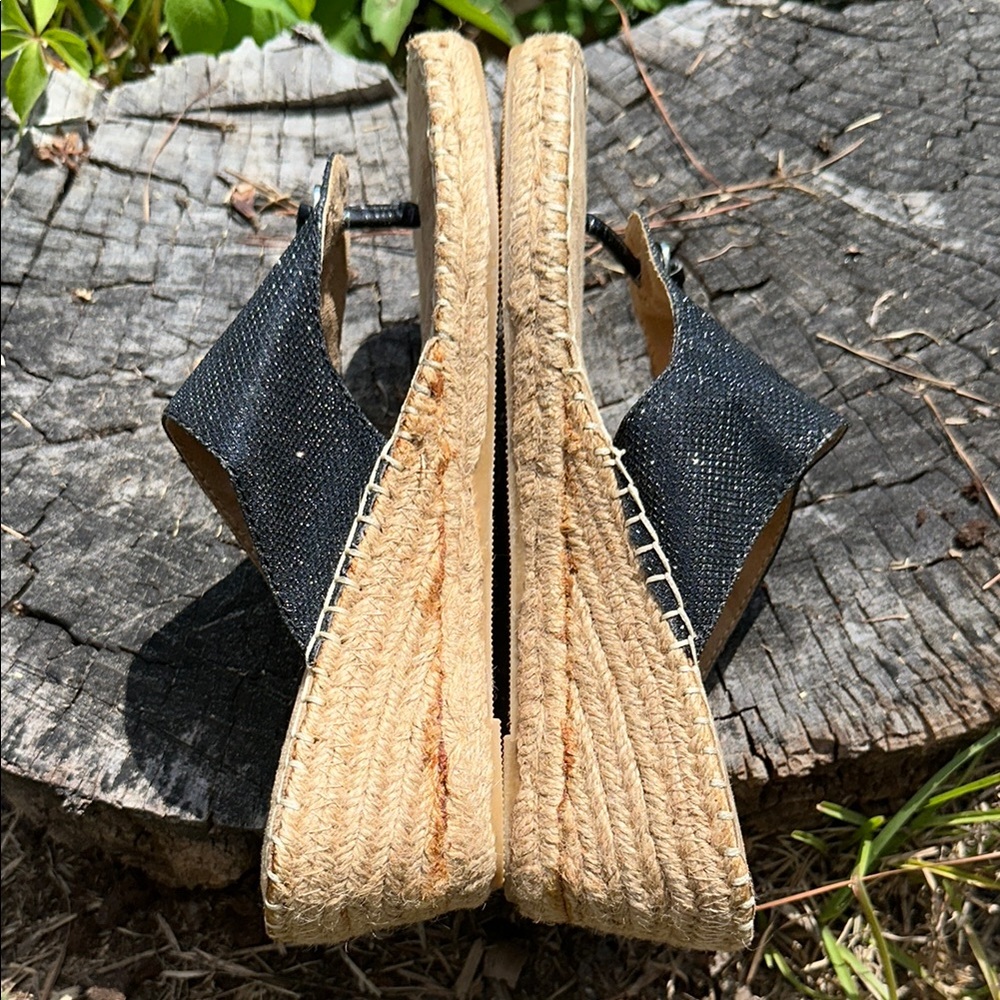 🆕 White Mountain Black and Tan Espadrille Slide Thong Sandals•Size 8 - Picture 15 of 16